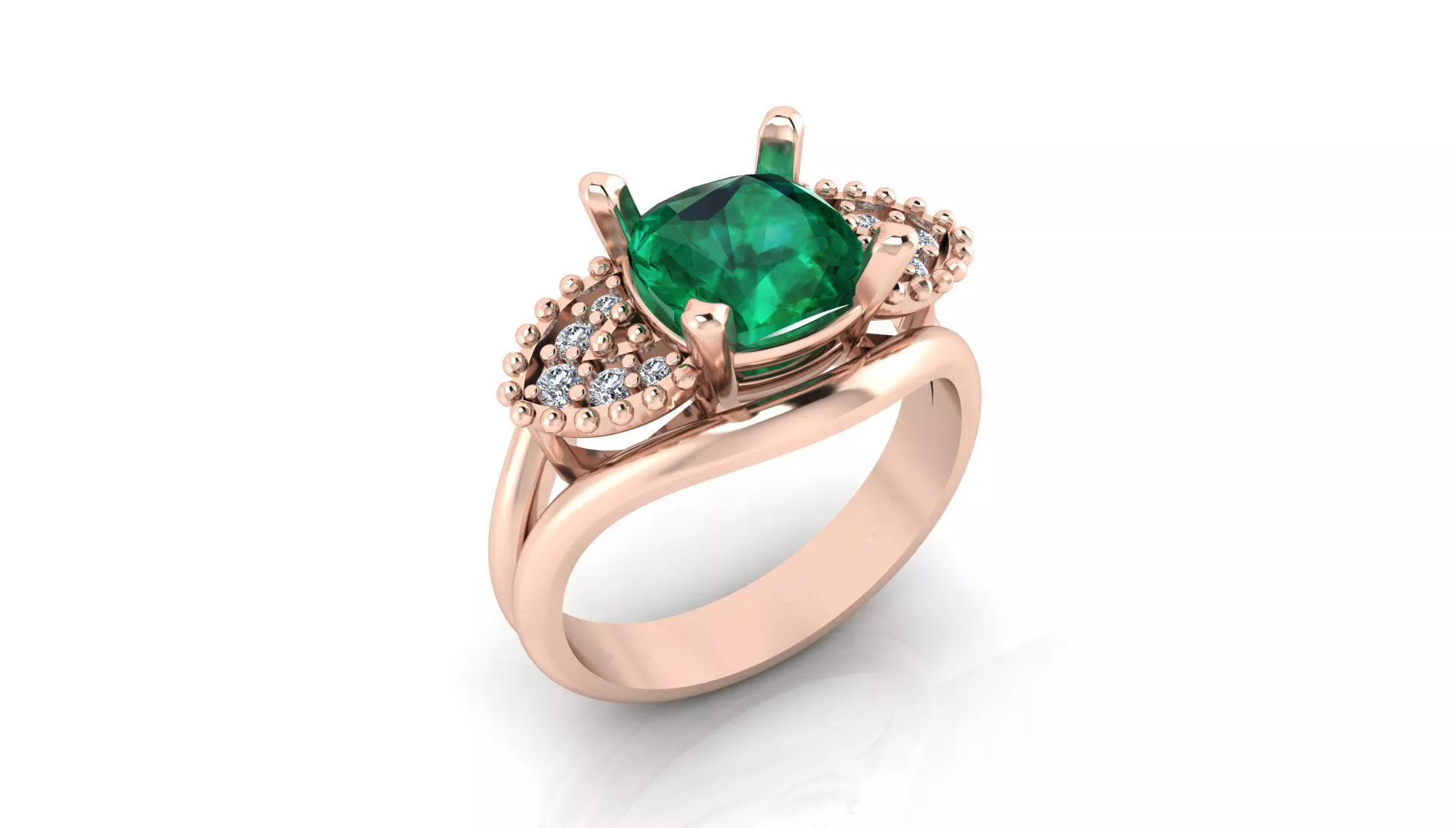 cushion emerald side diamond jewelry ring 3D print model