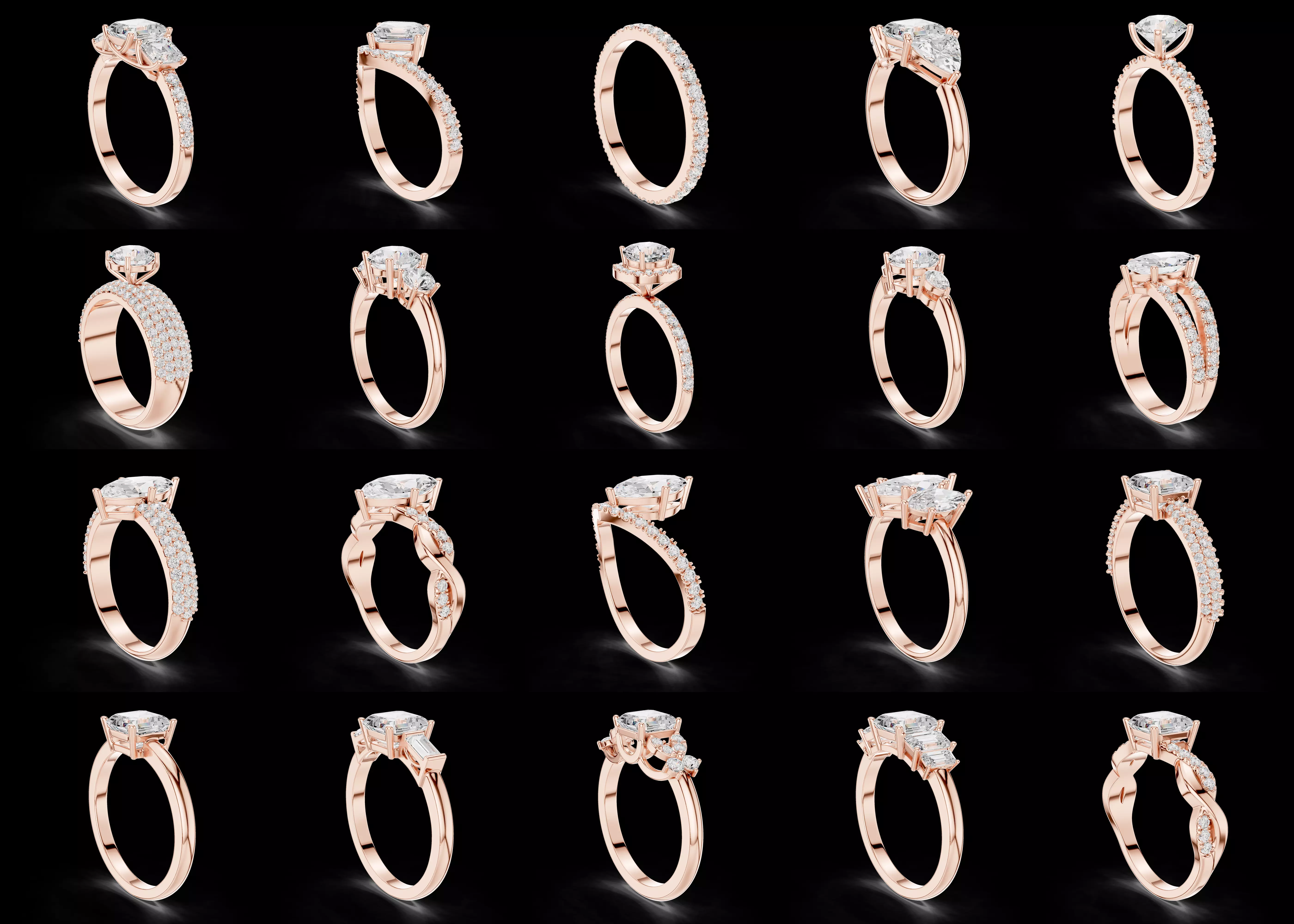20 Diamond Ring Combo Pack STL and 3DM CAD Models 3D print model