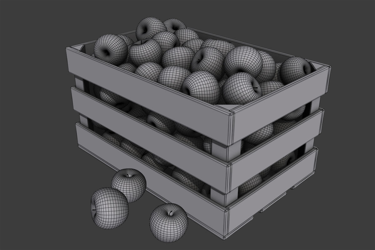 Crate with Red Apples 3D model_1