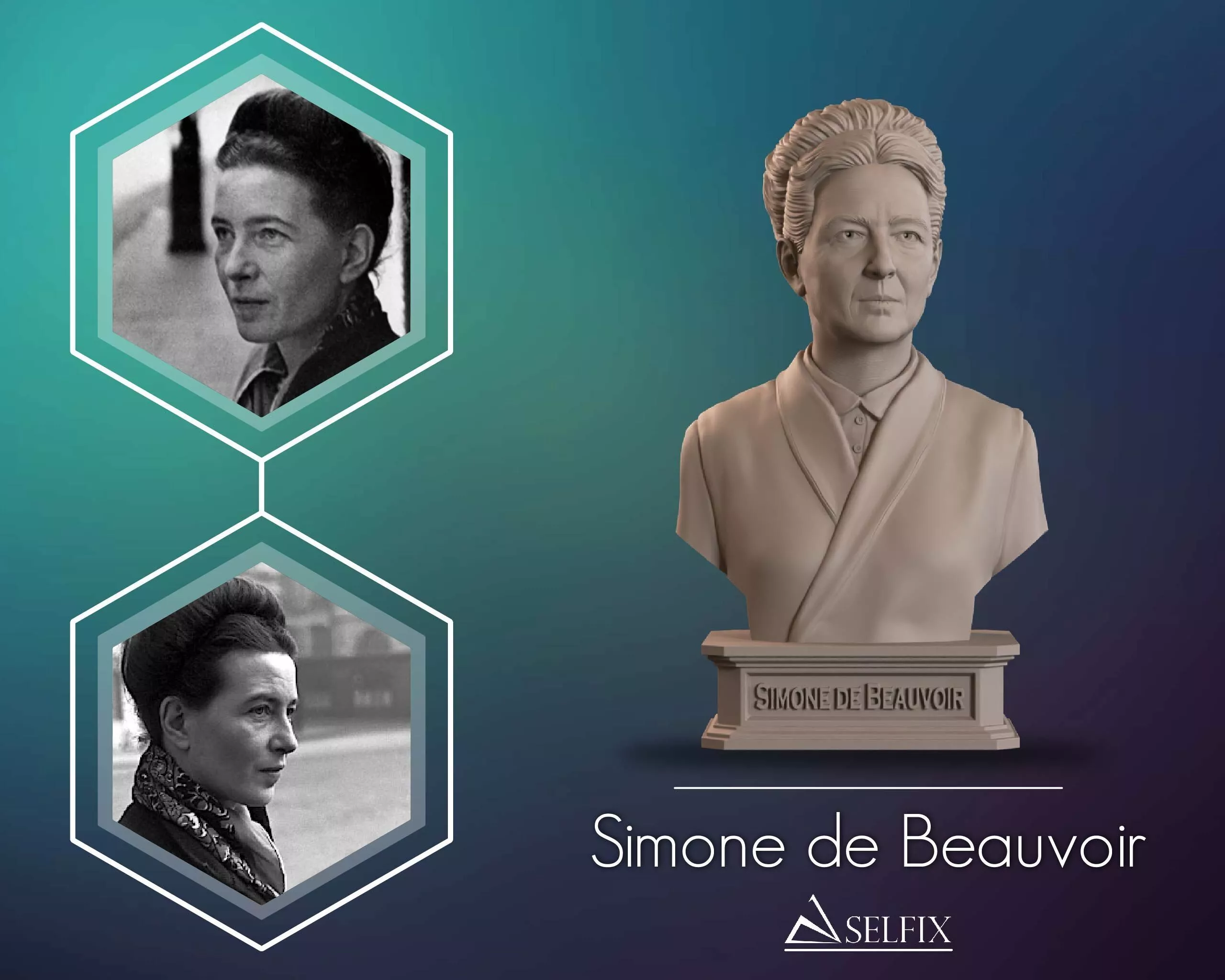 Simone de Beauvoir Bust Sculpture 3D print model