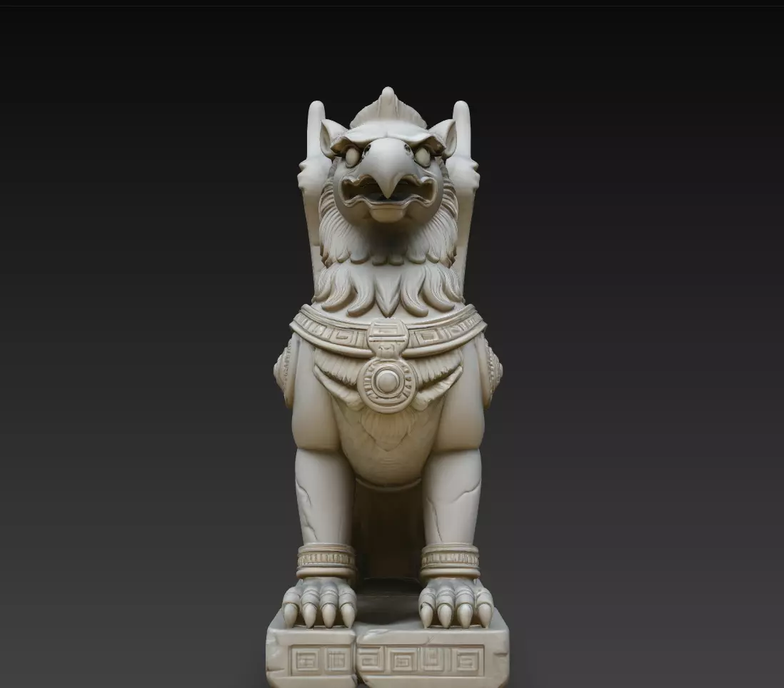 Front View Mythic Lion Guardian Royal Temple Statue STL Model 3D print model