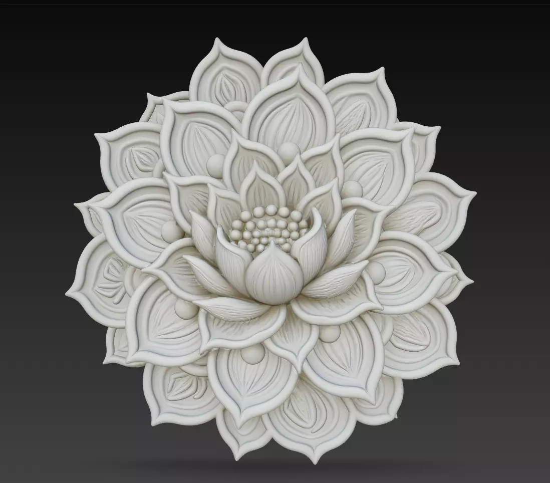 Blooming Lotus Mandala STL Floral Relief Wall Decor Model 3D print model