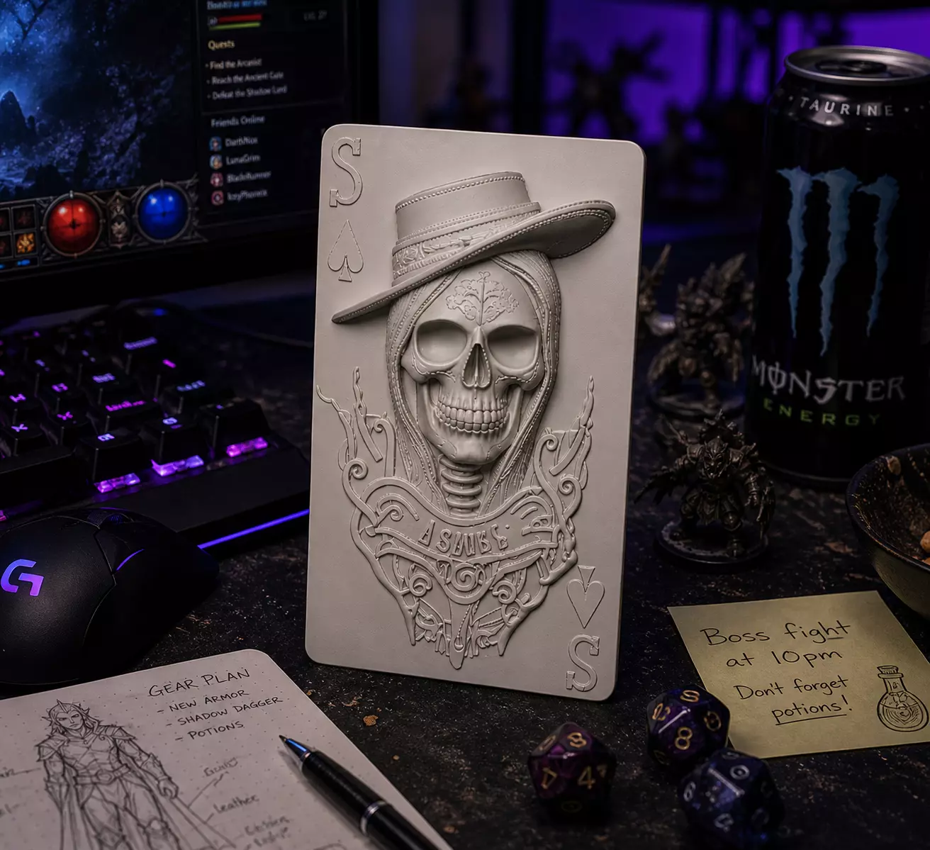 Ace of Spades Skull Poker Gothic Relief 3D print model