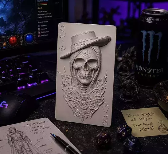 Ace of Spades Skull Poker Gothic Relief