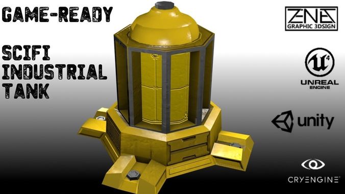 Game-Ready Scifi Industrial Water Tank Low-poly 3D model