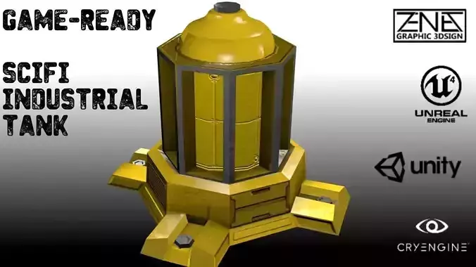 Game-Ready Scifi Industrial Water Tank Low-poly 3D model