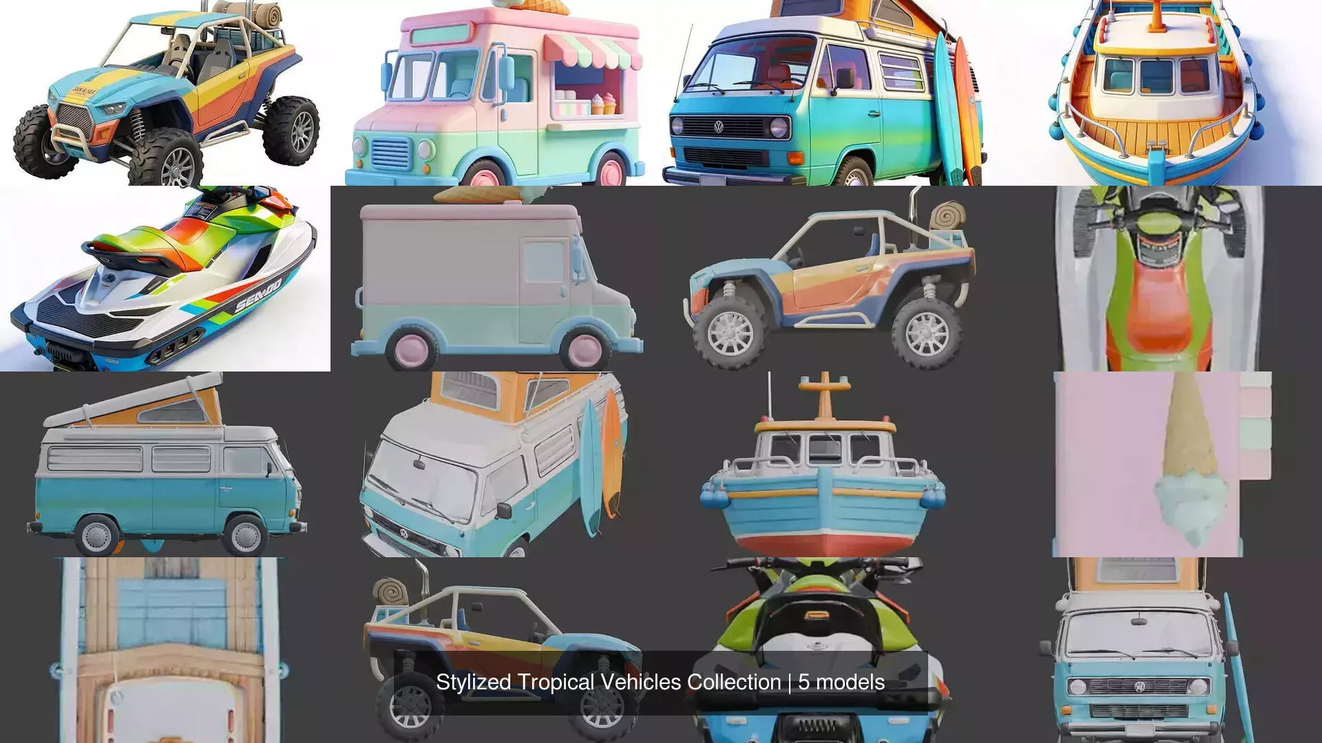 Stylized Tropical Vehicles Collection 3D Model Pack