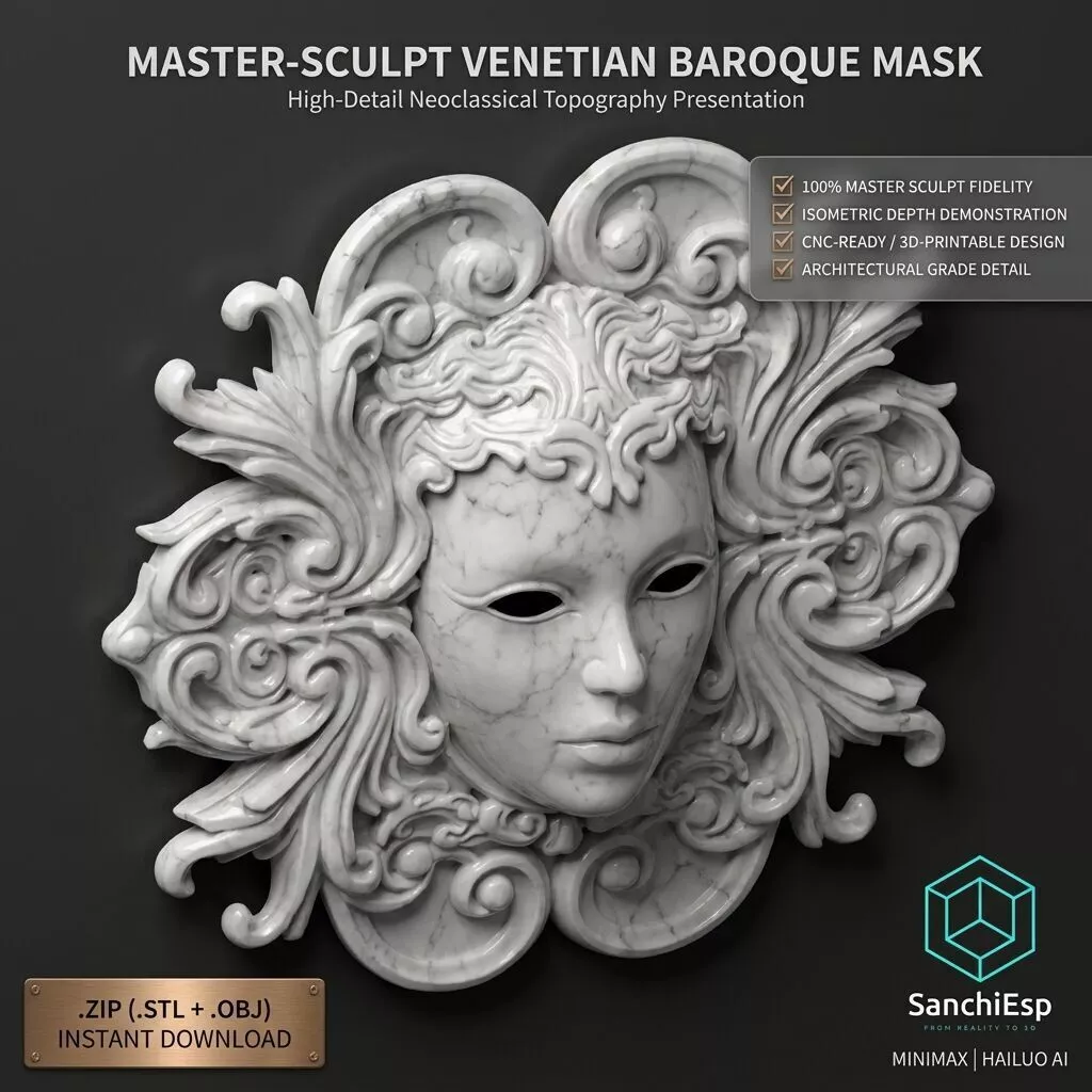 Baroque Ornamental Mask - Classical Wall Decor 3D Print STL 3D print model
