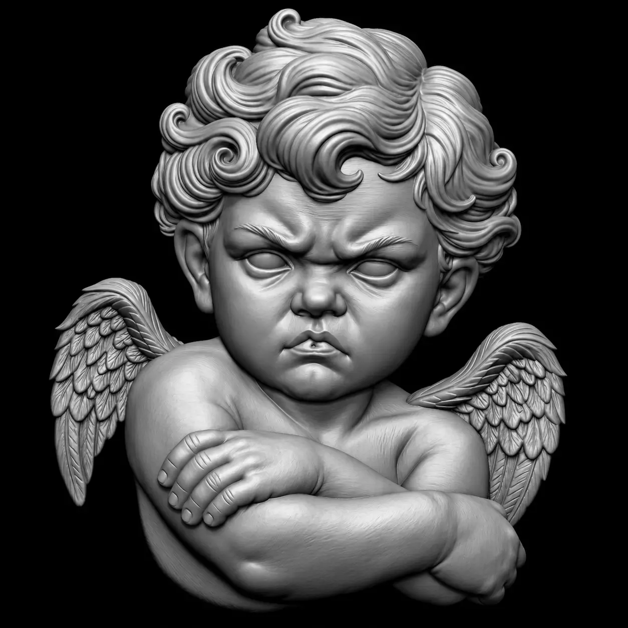 angry cherub or cupid with folded arms 3D print model