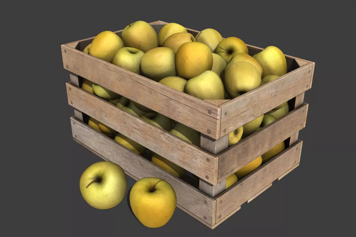 Crate with Yellow Apples 3D model_0