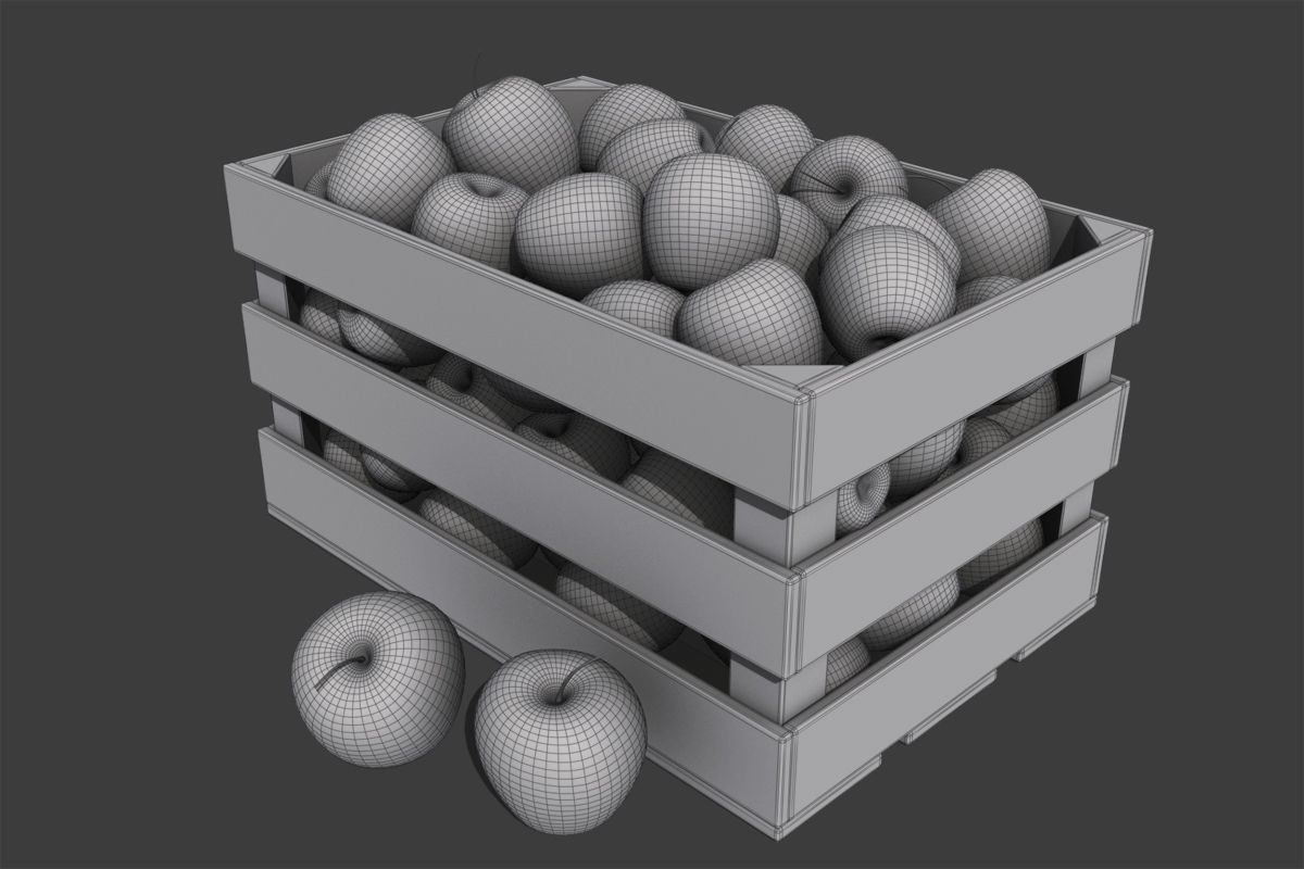 Crate with Yellow Apples 3D model_1