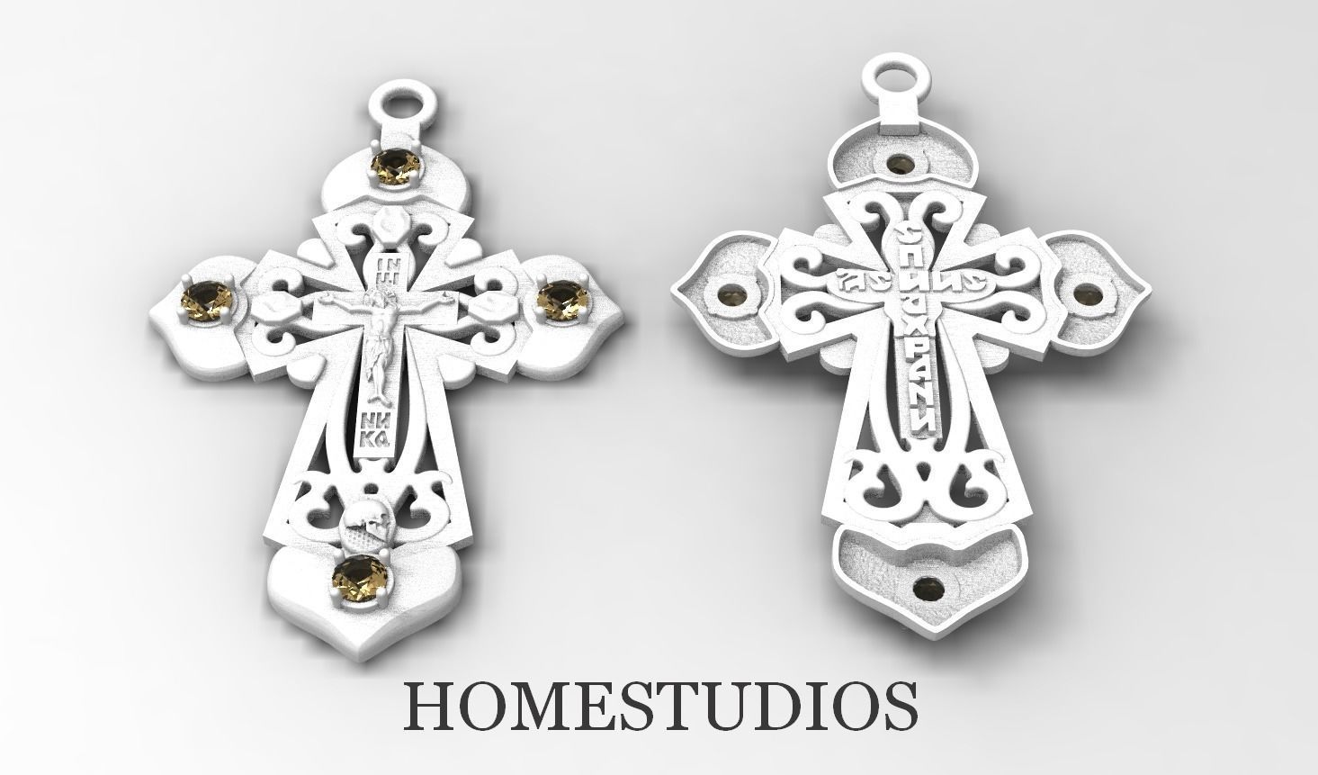 PENDANT RELIGIOUS  CROSS 5 with  4 GEMS 3D print model_0