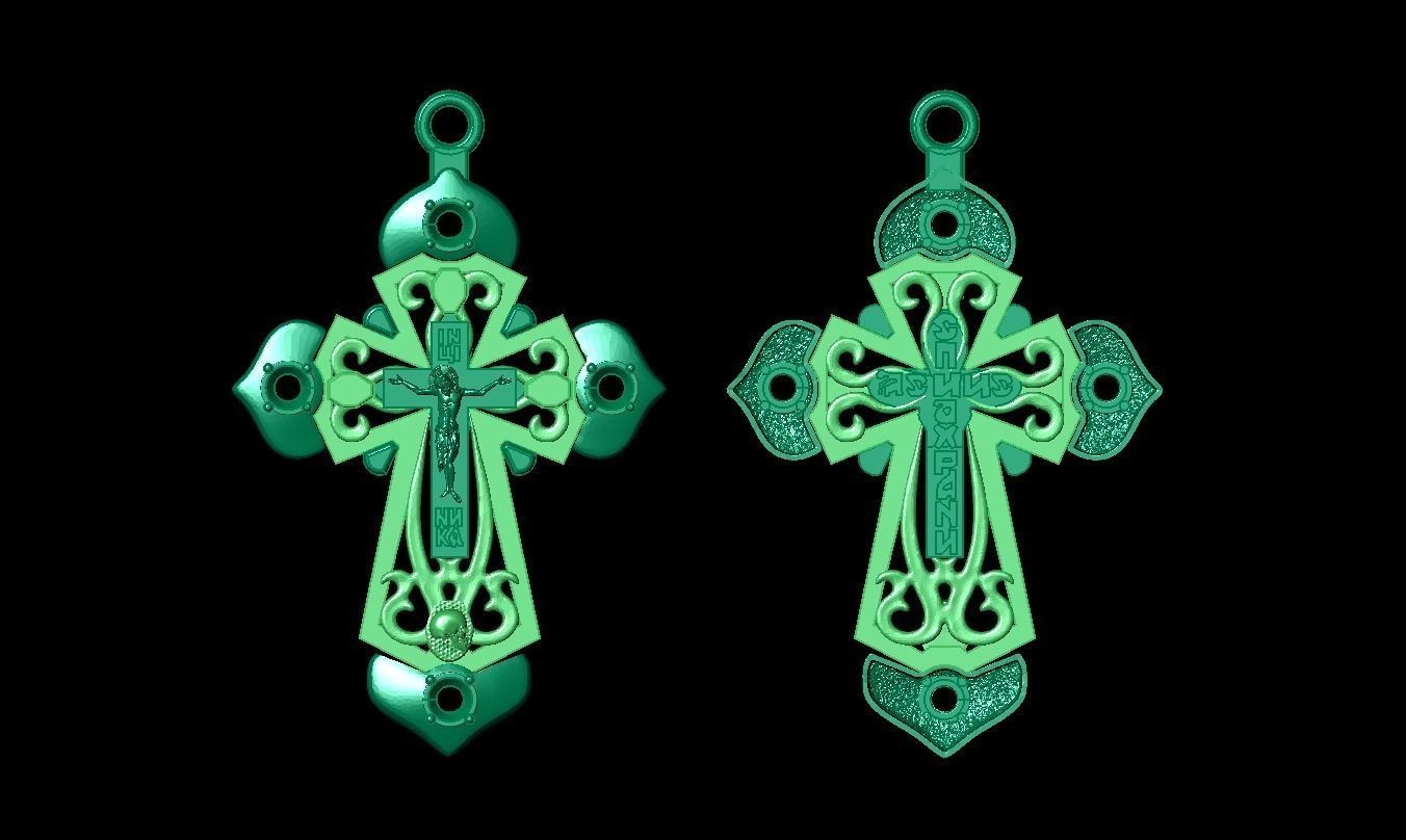 PENDANT RELIGIOUS  CROSS 5 with  4 GEMS 3D print model_5