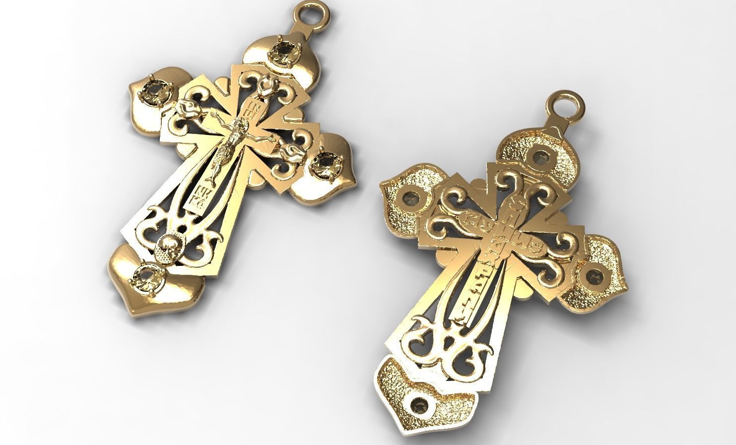 PENDANT RELIGIOUS  CROSS 5 with  4 GEMS 3D print model_3