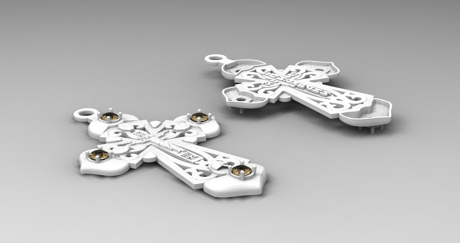 PENDANT RELIGIOUS  CROSS 5 with  4 GEMS 3D print model_2