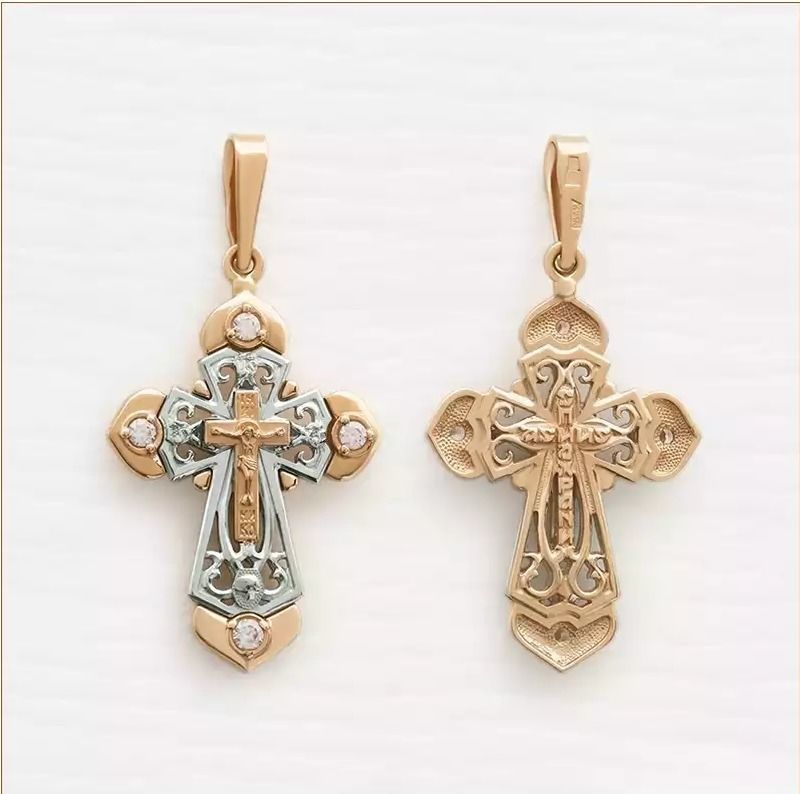 PENDANT RELIGIOUS  CROSS 5 with  4 GEMS 3D print model_7