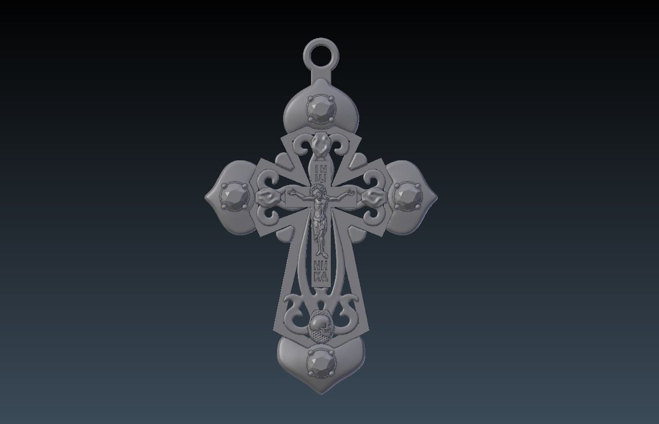 PENDANT RELIGIOUS  CROSS 5 with  4 GEMS 3D print model_4