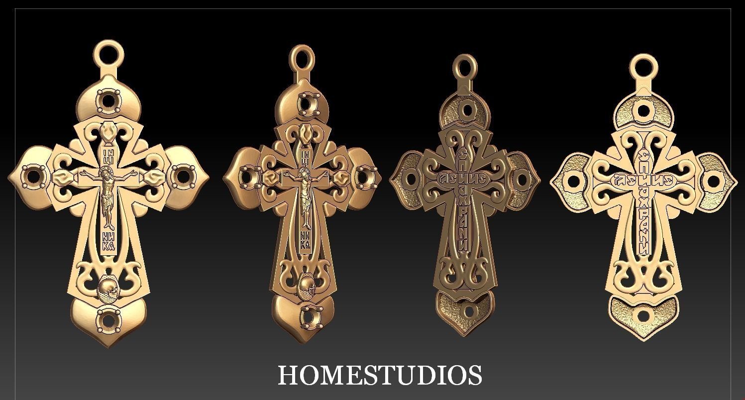 PENDANT RELIGIOUS  CROSS 5 with  4 GEMS 3D print model_1