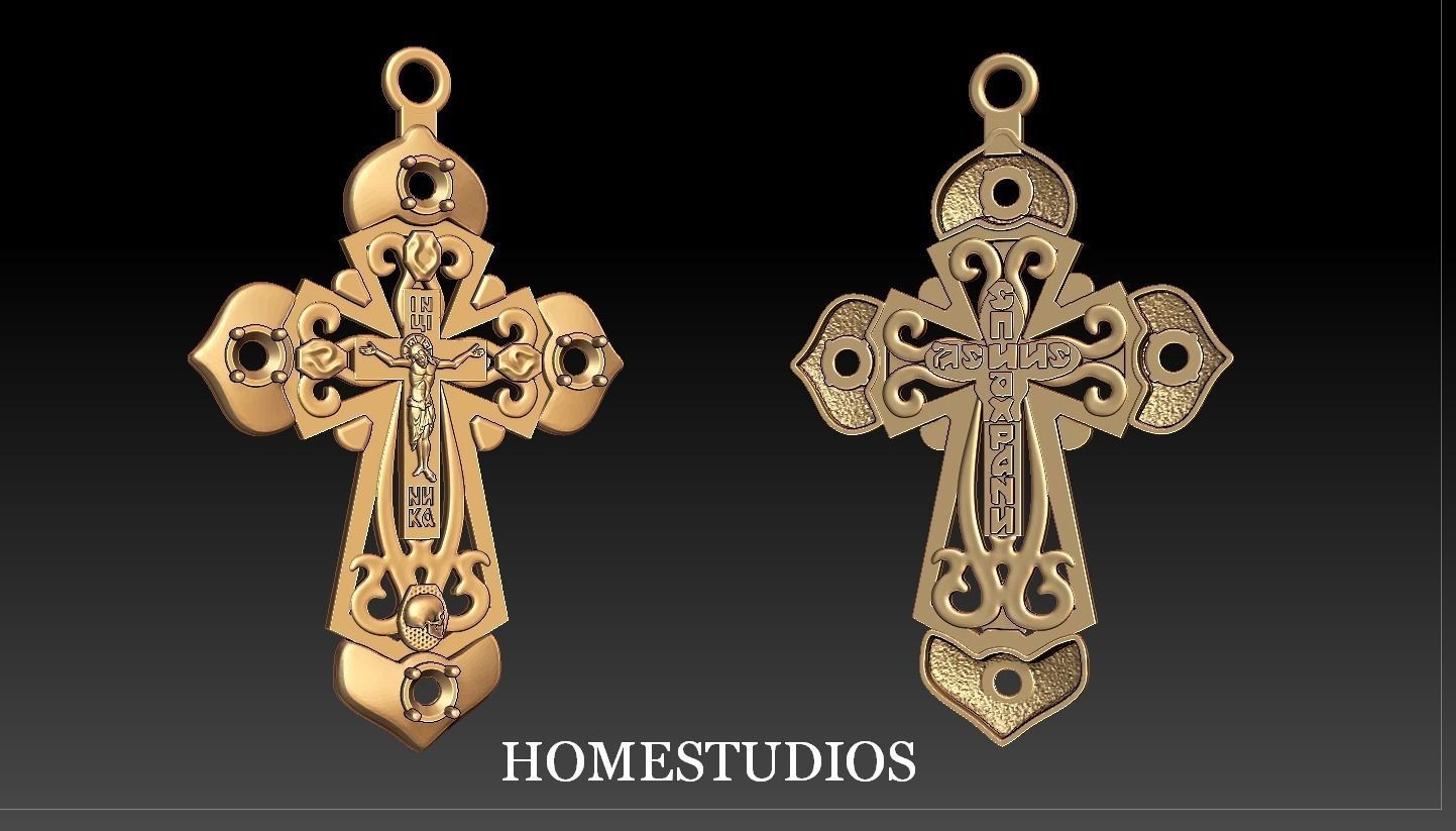 PENDANT RELIGIOUS  CROSS 5 with  4 GEMS 3D print model_6