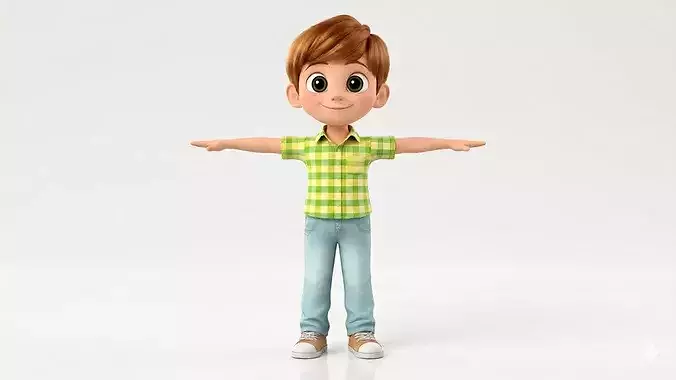 Stylized Cartoon Boy Character Child Rigged with Animations