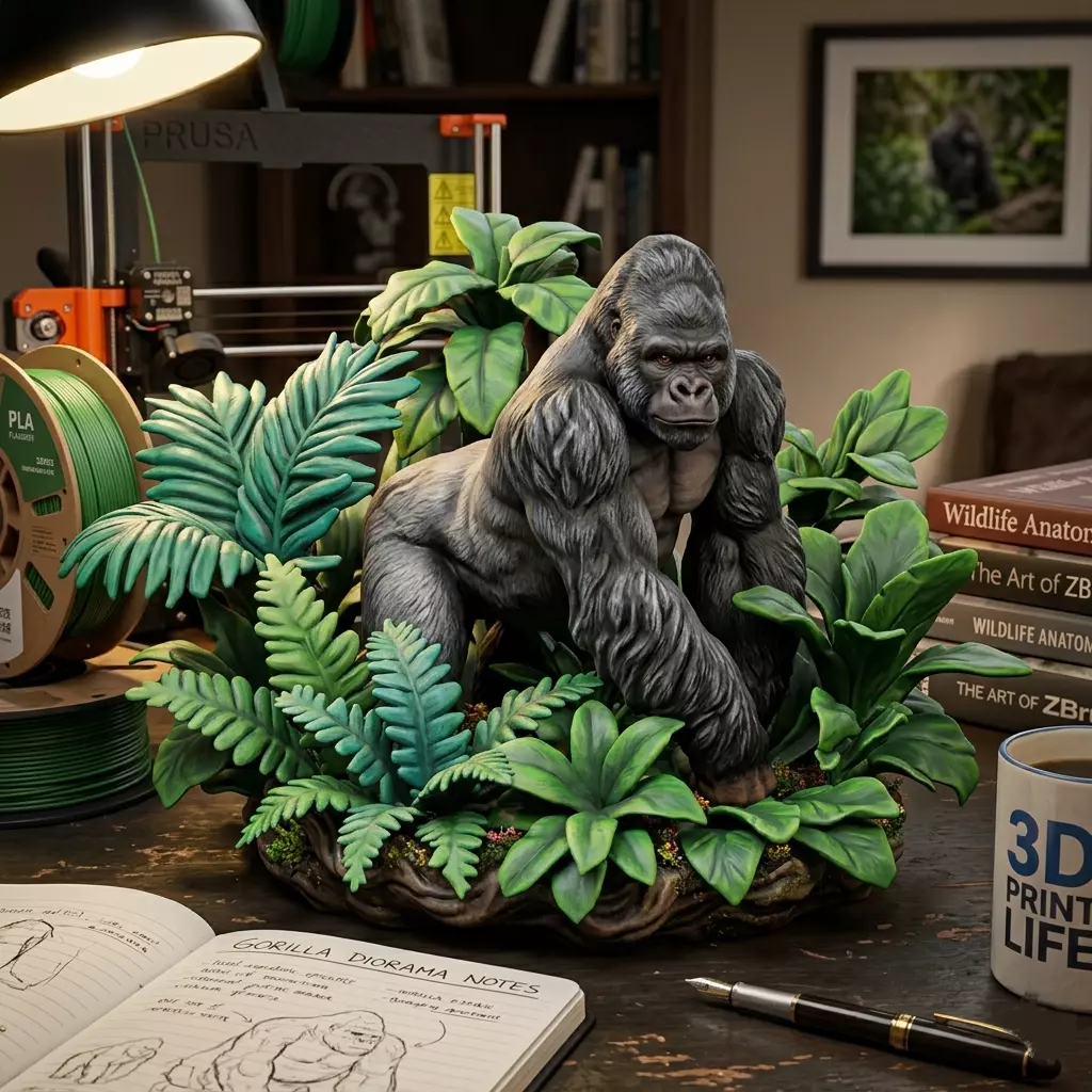 Gorilla Jungle Diorama 3D STL File for FDM Printing 3D print model
