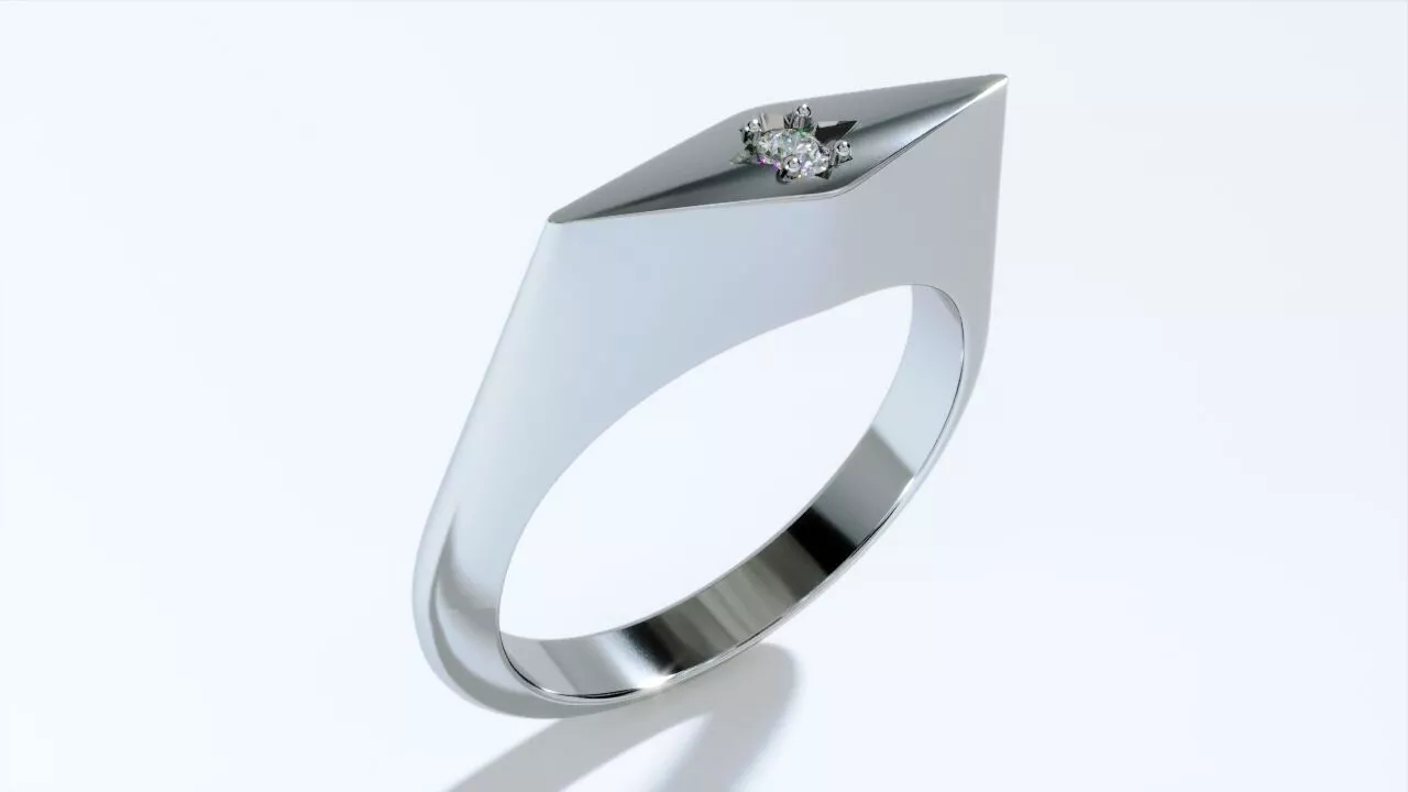 Slim Rhombus Signet Ring with a Round Diamond 3D print model