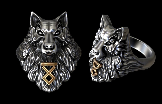 Wolf Rune ring 3D print model