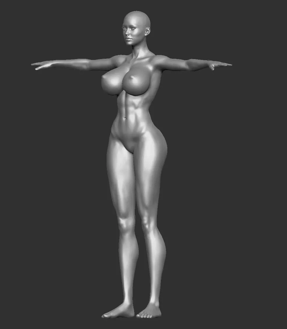 Female Template Busty Curvy Lewd Kardashian Body 3D model_0