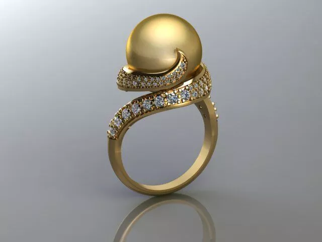Pearl Diamond Engagement Ring 3D Model 3D print model