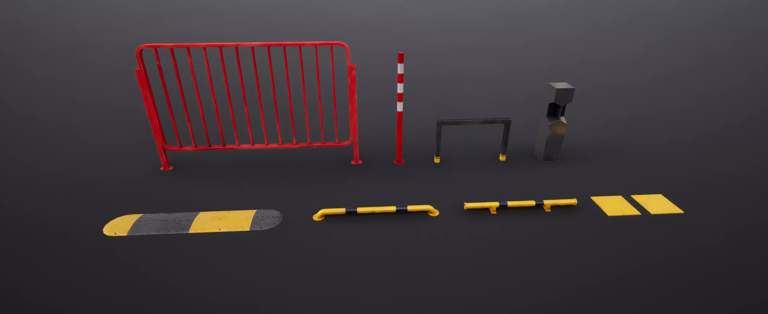 Low Poly Road Speed Bump Guardrail Tactile Paving Crash Barrier Low-poly 3D model