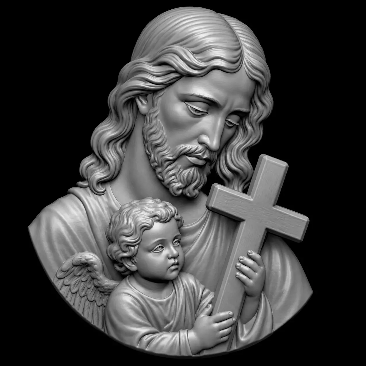 Saint Joseph holding the Baby Jesus and a cross 3D print model