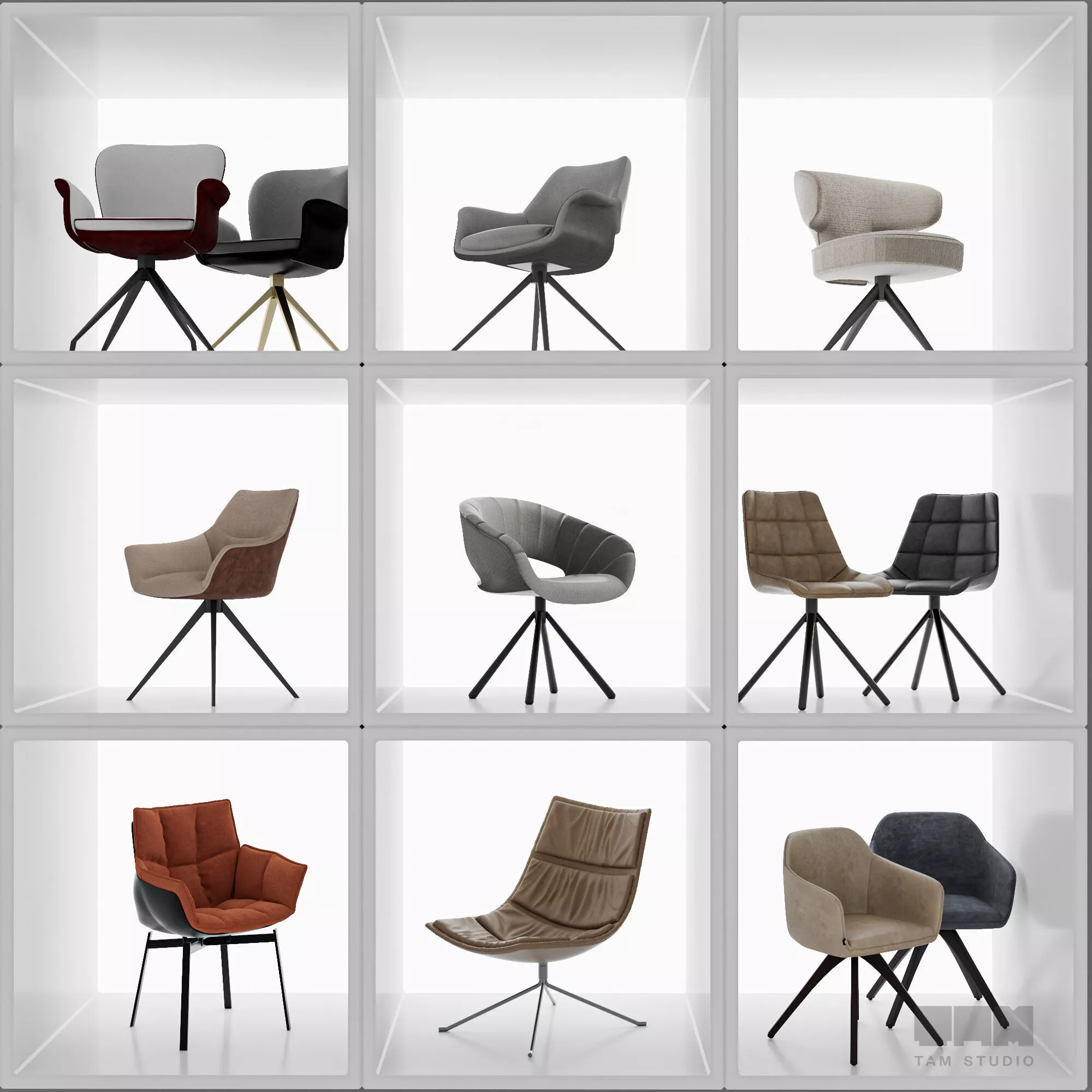 Modern Upholstered Swivel Chair Collection 3D model