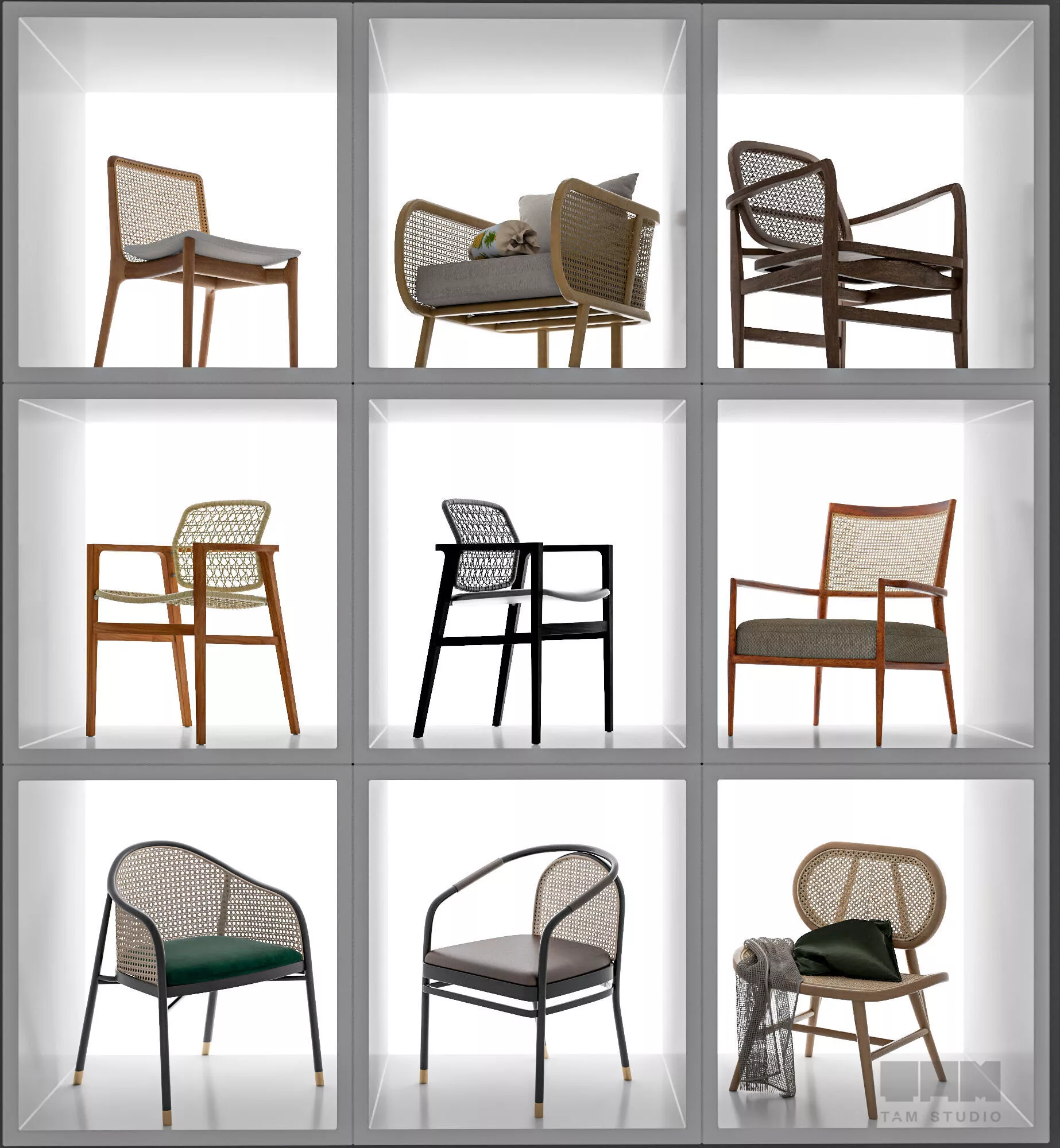 Rattan and Cane Chair Collection 3D model