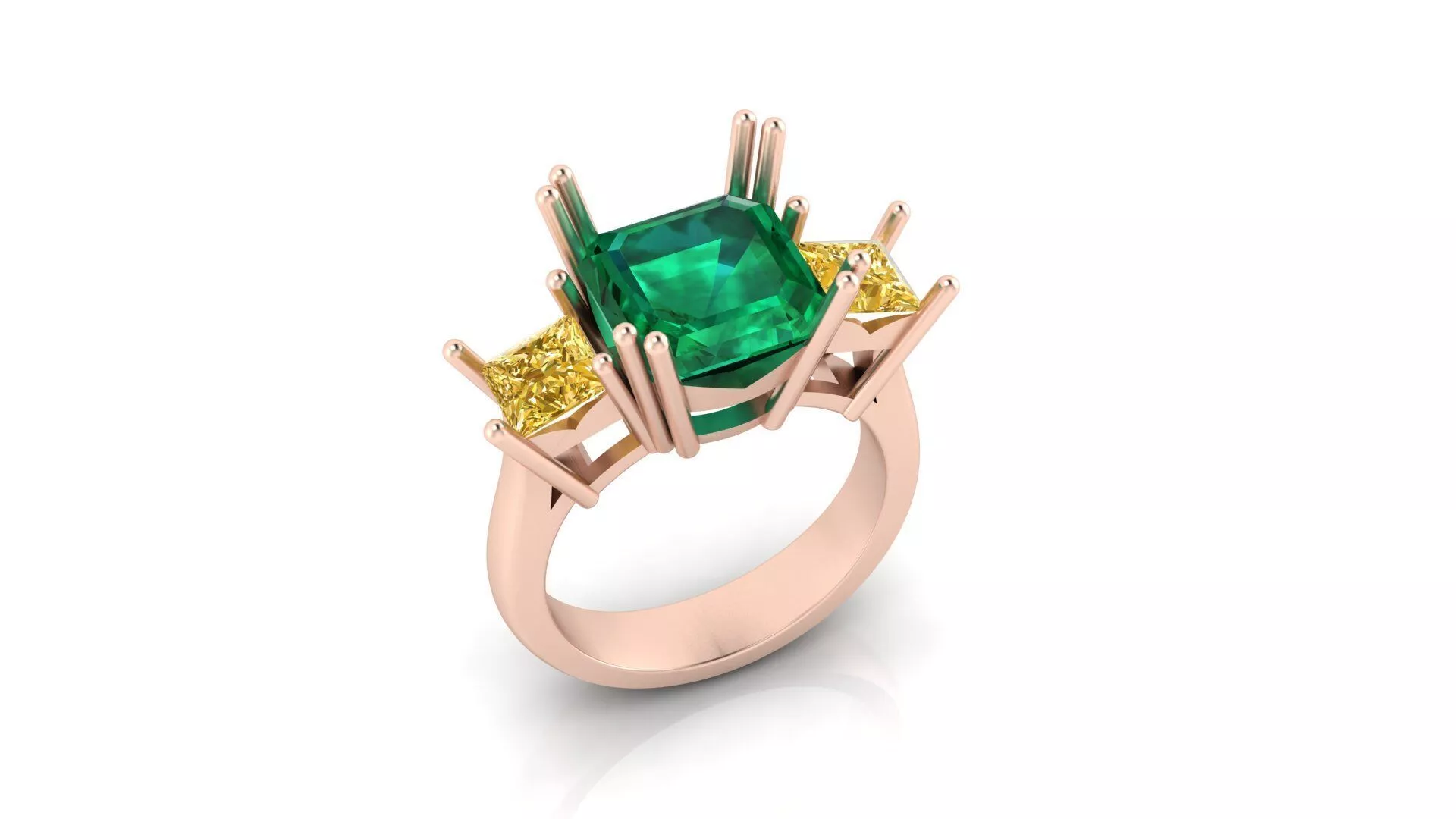 emerald square and yellow prince high jewelry ring 3D print model