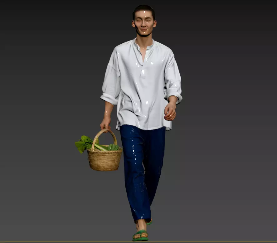A115- Chinese Style Scene - Rural Boy Selling Vegetables 1 3D model