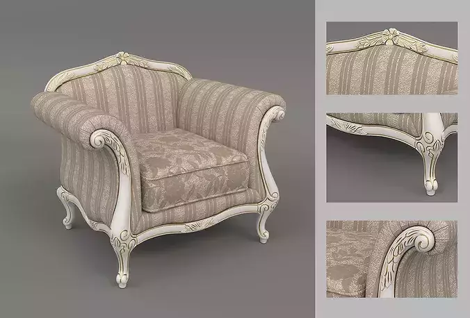 Luxury Classical Armchair and Side Table Set 3 3D model 7