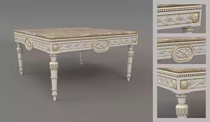 Luxury Classical Armchair and Side Table Set 3 3D model 6