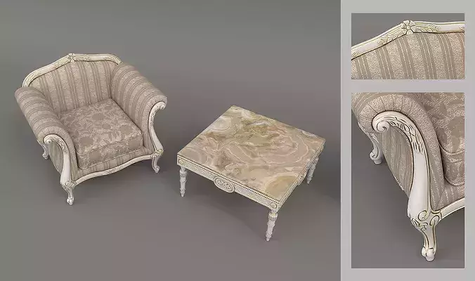 Luxury Classical Armchair and Side Table Set 3 3D model 4