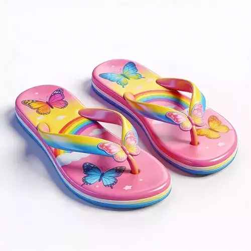Stylized 3D Rainbow Butterfly Summer Flip-Flops