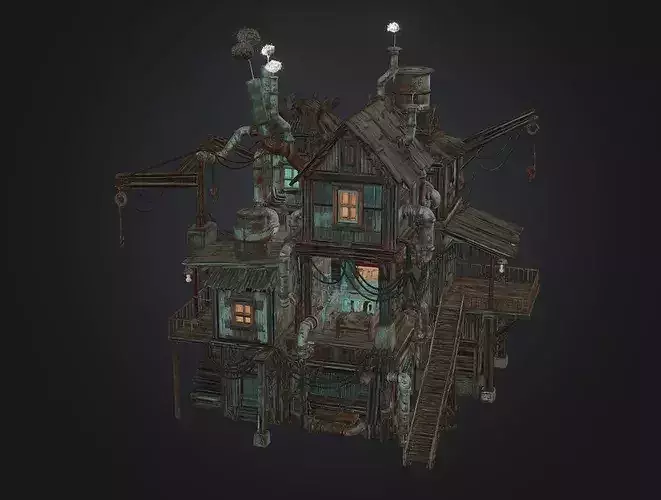 Fantasy Stacked Slum Tower - Medieval Wooden Apartment