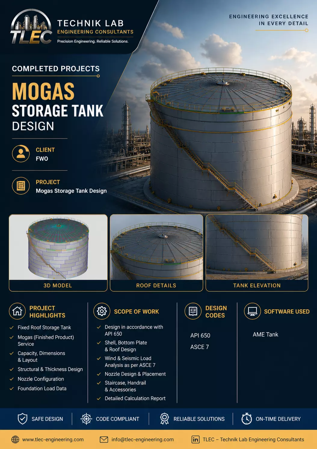 Industrial Fixed Roof Mogas Storage Tank Low-poly 3D model