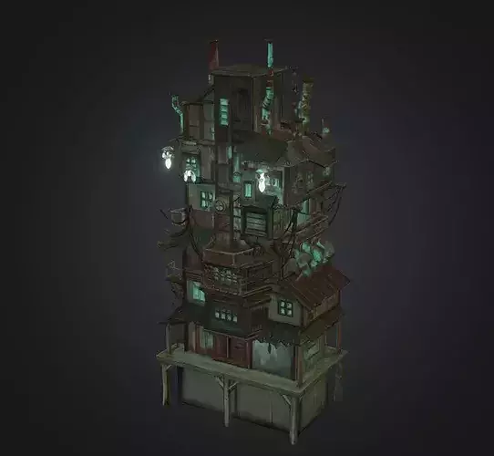 Fantasy Stacked Slum Tower - Medieval Wooden Apartment