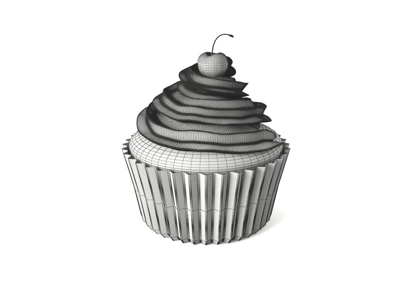 Cupcake Muffin With Sherry on Top - Purple Polka Dot Paper 3D model_1