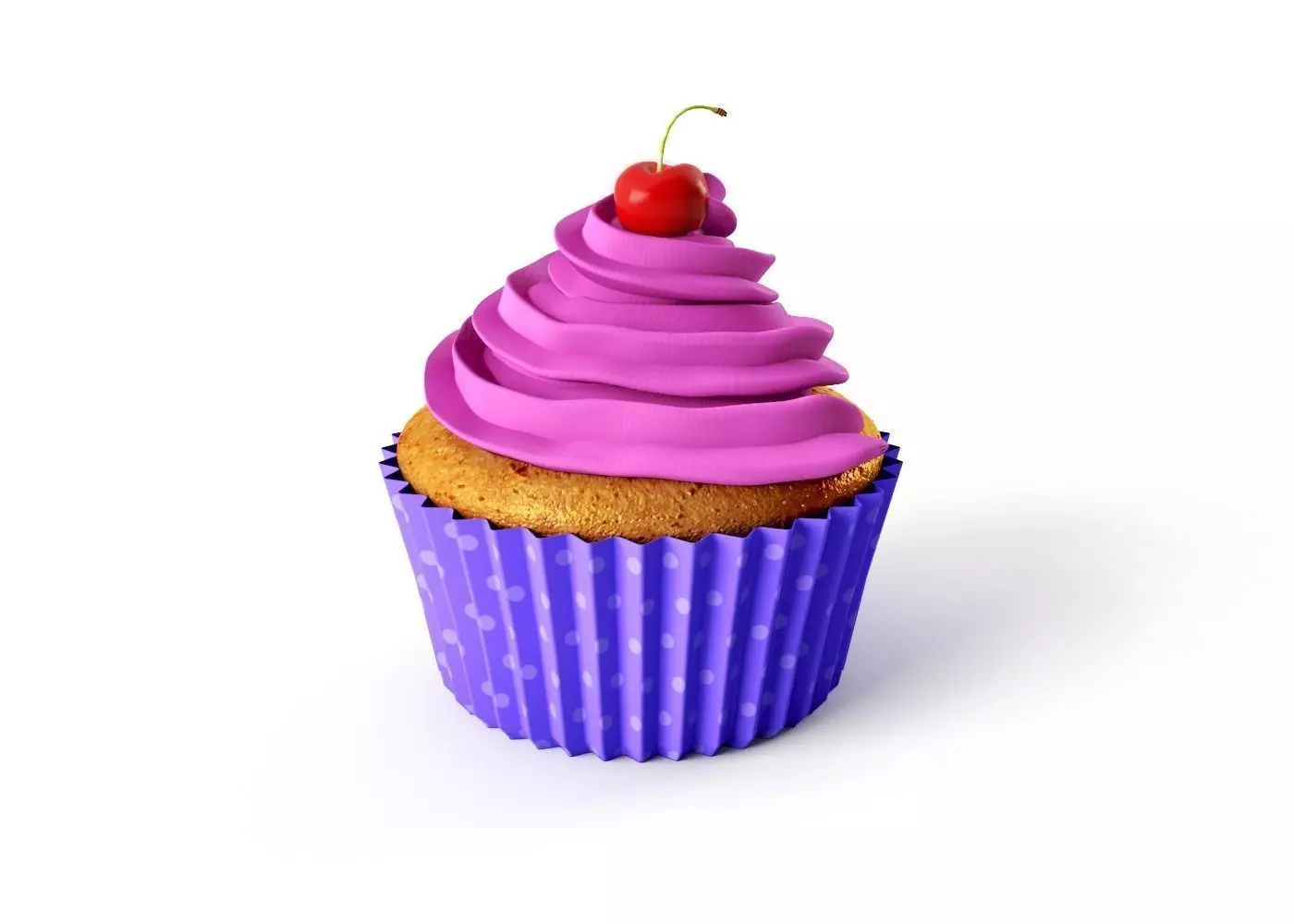 Cupcake Muffin With Sherry on Top - Purple Polka Dot Paper 3D model_0