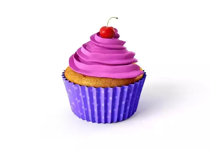 Cupcake Muffin With Sherry on Top - Purple Polka Dot Paper