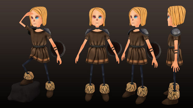Stylized Girl Low-poly 3D model