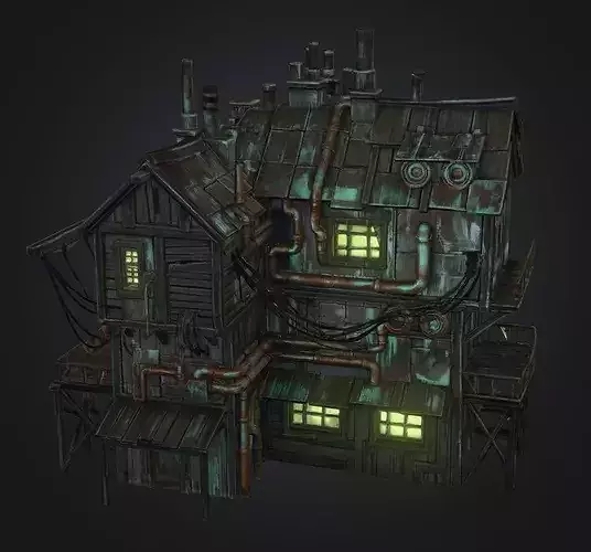 Fantasy Stacked Slum House - Medieval Wooden House