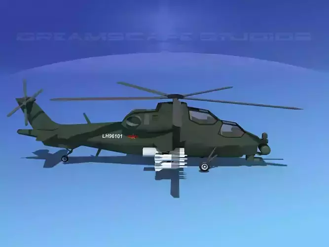 WZ-10 Attack Helicopter  Low-poly 3D model