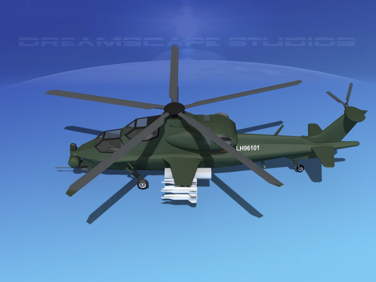 WZ-10 Attack Helicopter  Low-poly 3D model_9