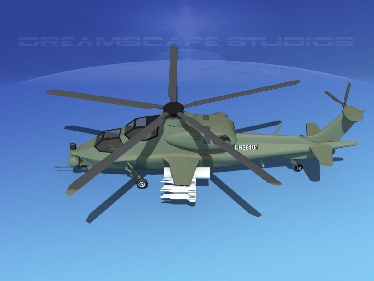 WZ-10 Attack Helicopter V01 Low-poly 3D model_9